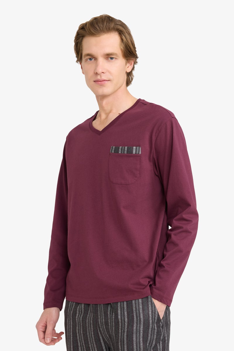 DeFacto Red Man Regular Fit Striped 2 Piece Pajama Set Casual - Image 3